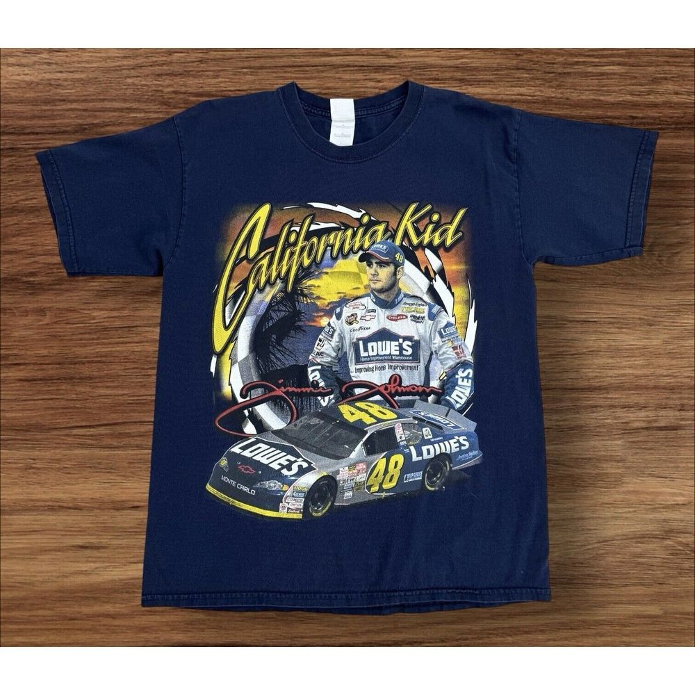 Vtg Jimmie Johnson T Shirt 2002 Mens L California Kid Lowes 48 NASCAR 2 Sided